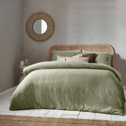 Lark Cotton Muslin Duvet Cover Set Eucalyptus - Super King